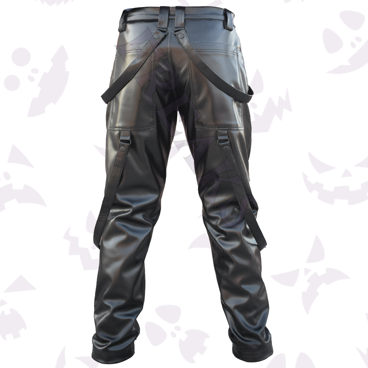 Back view of men's black leather bouncers pants