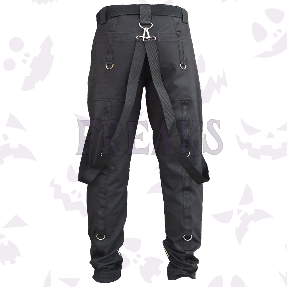 Back view of men's emo rock star belted pants