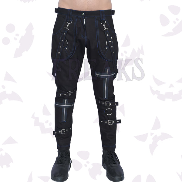 Goth Black Slim Fit Zipper Pant - EMO Blue Threads Punk Pant