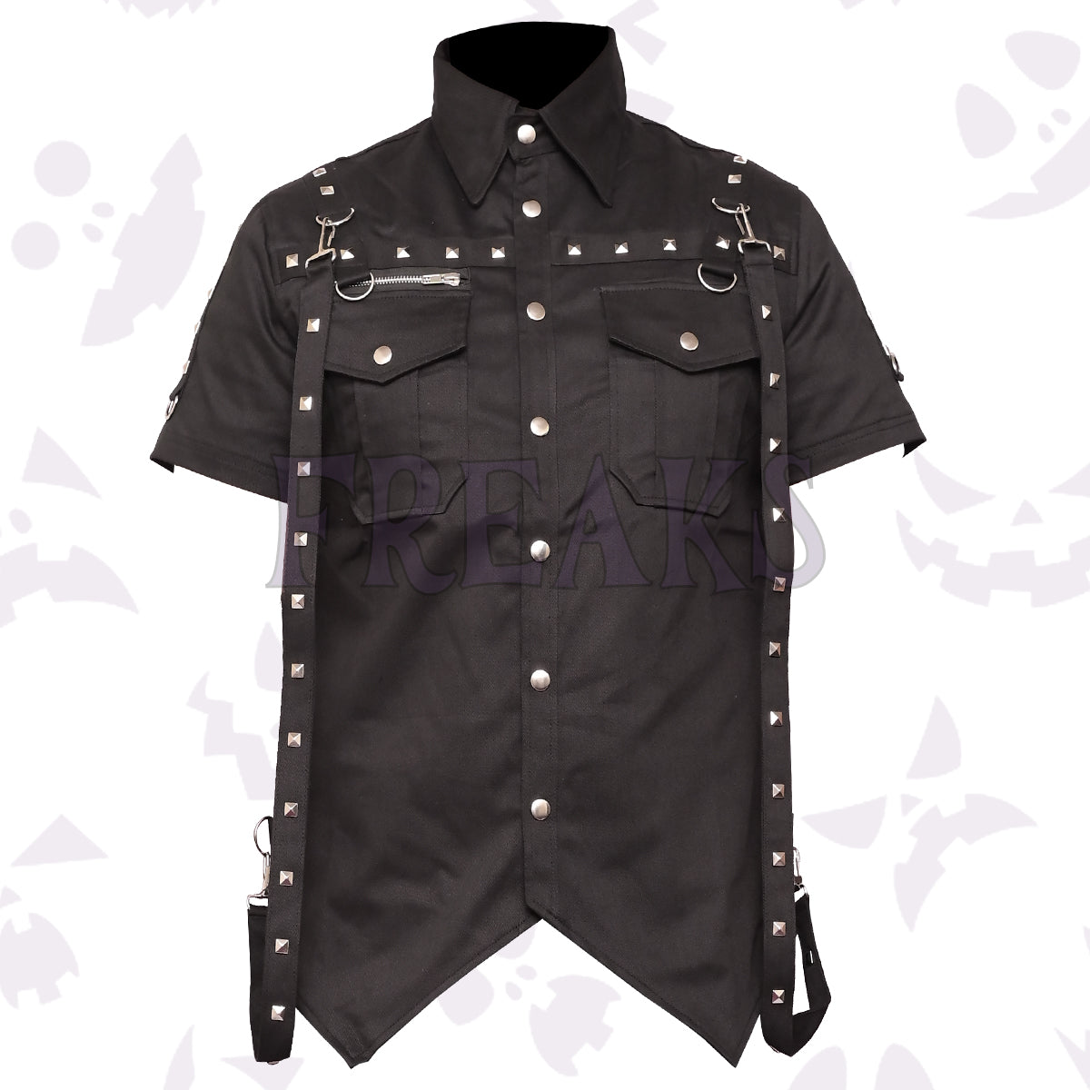 Men's Punk Button Up Gothic Shirt - Studded Short Sleeve Top Freaks Clothing Shop Men's Punk Button Up Gothic Shirt - Studded Short Sleeve Top Freaks Clothing Shop