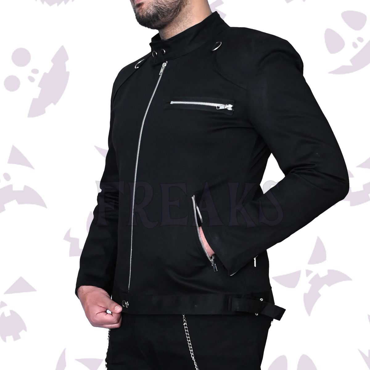 Slim Fit Biker Goth Black Jacket | Punk Rock Zipper Jacket